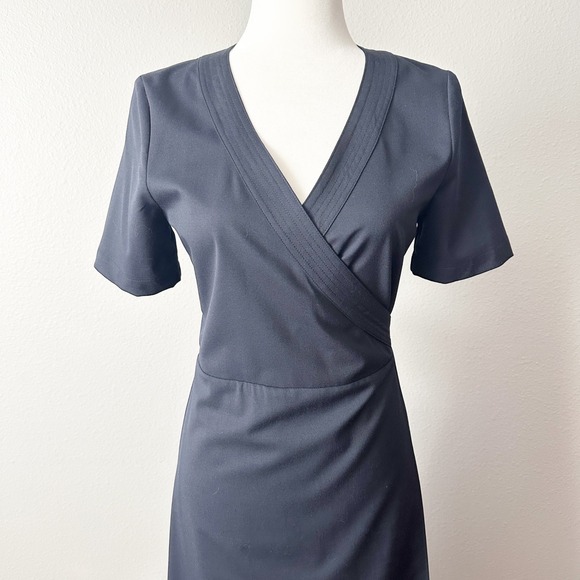Soeur Phenomene Navy Blue Short Sleeve Wrap Midi Dress FR Size 36 US Size 4 NEW - Picture 2 of 15
